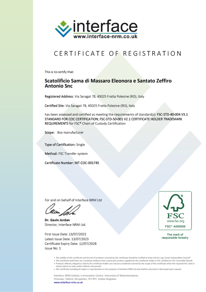 FSC certificate Scatolificio Sama